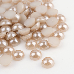 Tan ABS Plastic Cabochons, Imitation Pearl, Half Round, Tan, 10x5mm, about 2000pcs/bag