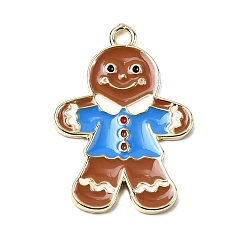 Gingerbread Man Рождественские эмали сплава подвески, золотые, Колобок, 28x19x2 мм, отверстие : 2 мм