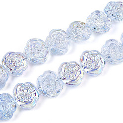 Светлый Стально-синий Гальванические стеклянные бусины, роза, с полным покрытием цвета радуги, светло-стальной синий, 12.5~13x14.1x9.5~9.8 мм, отверстие : 1 мм, около 49~51 шт / нитка, 22.83~23.62'' (58~60 см)