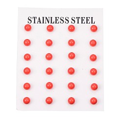 Red Tarnish Resistant 304 Stainless Steel Spray Painted Stud Earrings, Round, Red, 17x6mm, Pin: 0.8mm, 12pairs/card