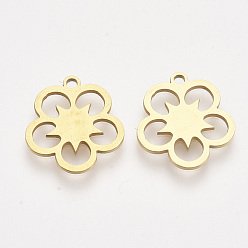 Oro 201 colgantes de acero inoxidable, colgantes de corte por láser, flor, dorado, 15.5x14.5x1 mm, agujero: 1.4 mm