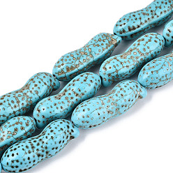 Синтетическая Бирюза Синтетических нитей бирюзовые бусы, арахис, 32~33x11~11.5x11.5~12 мм, отверстие : 1 мм, около 12 шт / нитка, 14.96 дюйм (38 см)