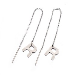Letter R Tarnish Resistant 304 Stainless Steel Stud Earrings, Hypoallergenic Earrings, Ear Threads, Alphabet, Letter.R, 107~112x1mm, Pin: 15x0.7mm, letter: 11x9x0.5mm