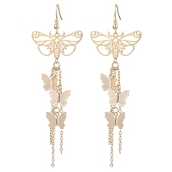 Golden Butterfly Brass Charm Dangle Earrings for Women, Golden, 104x34mm