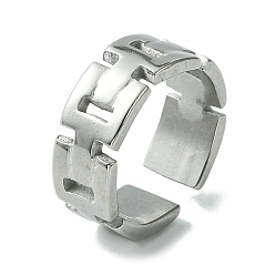 Stainless Steel Color Non-Tarnish 304 Stainless Steel Open Cuff Ring, Hollow Rectangle, Stainless Steel Color, US Size 7 1/4(17.5mm)