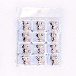 Golden 304 Stainless Steel Earlobe Plugs, Screw Back Earrings, with Enamel, Flat Round with Eye, Midnight Blue, Golden, 9.5x3.5mm, Pin: 1mm, 12pairs/bag