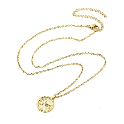 Рыбы 304 плоские круглые подвески из нержавеющей стали с кубическим цирконием в виде созвездия, кабель ожерелья цепи, золотые, Рыбы, 15.35 дюйм (39 см)