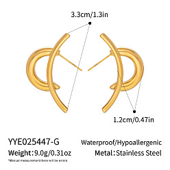 Real 18K Gold Plated 304 Stainless Steel Stud Earrings for Women, Double C Shape, Real 18K Gold Plated, 33x12mm