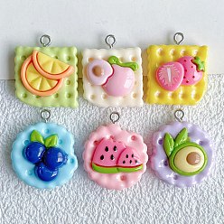 Food Непрозрачные подвески смолы, фруктовое печенье, с железной платиной петлей, фруктовое печенье, 24.5~27.5x21~22.5x8~9 мм, отверстие : 2 мм