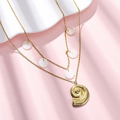 Настоящее золото 18K Спиральная форма ракушки 304 двухслойные подвески из нержавеющей стали, с оболочкой, ионное покрытие (ip), реальный 18 k позолоченный, 15.94 дюйм (40.5 см)