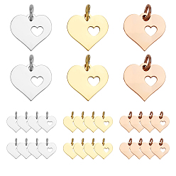 (52) Непрозрачная лаванда 30 шт. 3 цвета 304 подвески из нержавеющей стали, Сердце с сердцем, разноцветные, 12x12.5x1 мм, отверстие : 3 мм, 10 шт / цвет