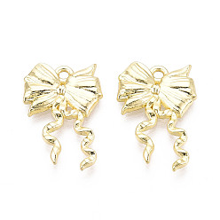 Light Gold Стойки подвески обшивки сплава, бантом, без кадмия, без никеля и без свинца, золотой свет, 24x16x2 мм, отверстие : 1.6~1.8 мм