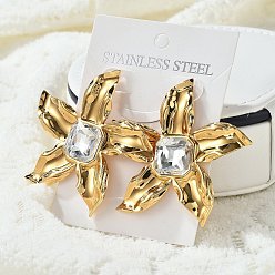 Настоящее золото 18K 304 серьги-гвоздики из нержавеющей стали с кубическим цирконием, цветок, реальный 18 k позолоченный, 55x57 мм