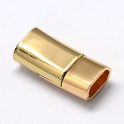 Light Gold Alloy Magnetic Clasps with Glue-in Ends, Rectangle, Light Gold, 26x12.5x7mm, Half Hole: 5x9mm