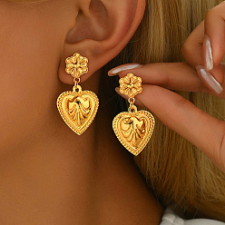 Золотой Винтажные серьги-гвоздики в форме сердца из сплава, золотые, 40x20 мм