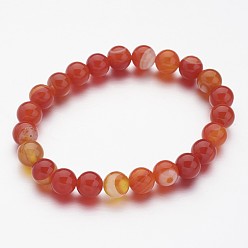 Mixed Color Natural Striped Agate/Banded Agate Beaded Stretch Bracelets, Round, Mixed Color, 2-1/8 inch(55mm)