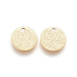 Golden Ion Plating(IP) 304 Stainless Steel Charms, Textured, Flat Round with Bumpy, Golden, 10x1mm, Hole: 1.2mm