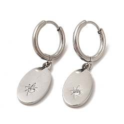 Нержавеющая Сталь Цвет Овальные серьги-кольца с кристаллами и стразами, 304 женские украшения из нержавеющей стали, цвет нержавеющей стали, 31 мм, штифты : 0.8 мм