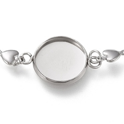 Stainless Steel Color 304 Stainless Steel Link Chain Bracelet Making, with Lobster Claw Clasps and Flat Round Cabochon Settings, Mixed Style, Stainless Steel Color, Tray: 12mm, 5.62~6.49 inch(14.3~16.5cm)