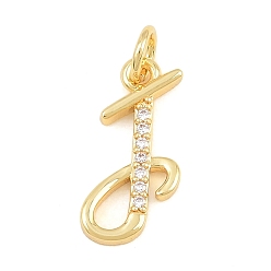 Letter T Brass Micro Pave Clear Cubic Zirconia Pendants, Letter Charms, Cadmium Free & Lead Free, Real 18K Gold Plated, Letter T, 16.5x8x2mm, Hole: 5mm