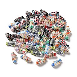 Mixed Color Printed Alloy Beads, Ethnic Geometric Fish, Mixed Color, 9x18x6.5mm, Hole: 1.3mm