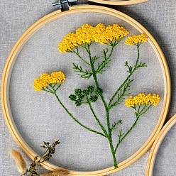 Flower DIY Transparent Fabric Embroidery Kits, with Polyurethane Elastic Fibre and Plastic Frame & Iron Needle & Colored Thread, Flower Pattern, 21x20x0.9cm, Inner Diameter: 18cm