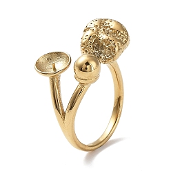 Настоящее золото 18K 304 открытые кольца манжеты из нержавеющей стали, настройки колец для полупросверленных бусин, реальный 18 k позолоченный, внутренний диаметр: 16 мм, лоток : 6.5 мм, штифты : 0.6 мм