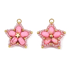 Бледно-Розовый Подвески из стеклянного бисера ручной работы и синтетических окрашенных бусин императорской яшмы, звезда, с 304 петлей из нержавеющей стали с открытыми кольцами, розовый жемчуг, 27x28.5x8.5 мм, отверстие : 3 мм