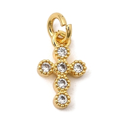 Настоящее золото 18K Латунные микро проложить кубического циркония подвески, крест прелести, без свинца и без кадмия, долговечный, с целью перехода в кольце, реальный 18 k позолоченный, 11x7x2 мм, отверстие : 3 мм