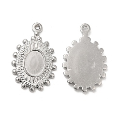 Stainless Steel Color Non-Tarnish 304 Stainless Steel Pendant Cabochon Settings, Oval, Stainless Steel Color, Tray: 8.5x6mm, 23x14.5x2mm, Hole: 1.2mm