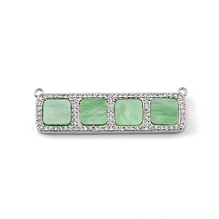 Vert mer Foncé Breloques de connecteur en laiton micro pavé de zircone cubique transparente, avec de la résine, rectangle avec des liens carrés, crémaillère plaquage, plaqué longue durée, sans cadmium et sans plomb, platine, vert de mer foncé, 12x40x3mm, Trou: 1mm