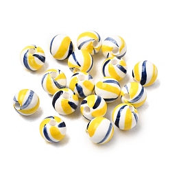 Royal Blue Handmade Porcelain Beads, Hand Painted, Bright Glazed Porcelain, Round with Stripe, Royal Blue, 10.5mm, Hole: 2.5mm