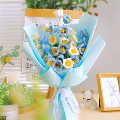 Светло-Синий Ручная работа, держащая в руках пакет с цветочным материалом, включая хлопковую нить, инструмент для вязания крючком, маркеры замков крючком, бумага для упаковки цветочных букетов, голубой, 45x25 см