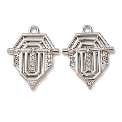Platinum Alloy Rhinestone Pendants, Serenay Model Charms, Platinum, 24x18x2.2mm, Hole: 1.8mm