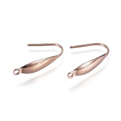 Rose Gold 304 Stainless Steel Earring Hooks, Ear Wire, with Vertical Loop, Rose Gold, 21x4mm, Hole: 1.2mm, 21 Gauge, Pin: 0.7mm