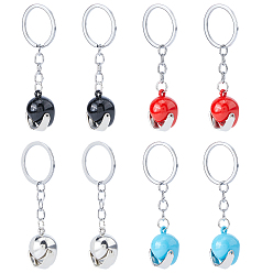 Mixed Color 8Pcs 4 Colors Spray Painted Alloy Keychains, Helmet, with Split Key Rings, Platinum, Mixed Color, 92.5mm, 2pcs/color