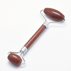 Goldstone Synthetic Goldstone Brass Face Massager, Facial Rollers, Platinum, 142~150x54~58x19~22mm