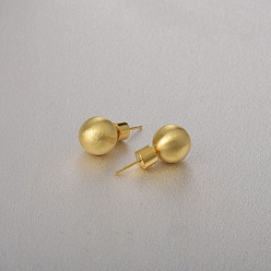 Real 18K Gold Plated Round Ball Drawbench Brass Ear False Plugs for Women, Real 18K Gold Plated, 22x10mm