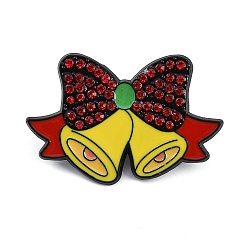 Christmas Bell Эмалевые булавки рождественской серии, броши из черного сплава со стразами, Рождественский колокольчик, 24x36 мм