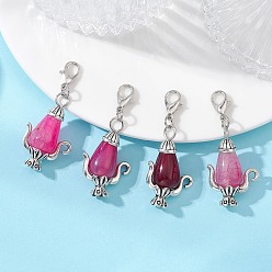 Темно-Розовый Декоративные подвески в виде чайника из натурального кракелюрного агата., Сплав с застежками когтя омара, темно-розовыми, 44~45 мм