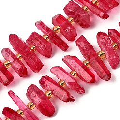 Малиновый Природных кристаллов кварца бисер нитей, граненые, окрашенные, палочка для наггетсов, с бисером, малиновый, 11~25x3~9x4~10 мм, отверстие : 1~1.2 мм, около 19~26 шт / нитка, 7.09~7.48'' (18~19 см)