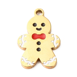 Gingerbread Man Рождественские 304 подвески из нержавеющей стали, с эмалью, золотые, Колобок, 16x10.5x1.3 мм, отверстие : 1.4 мм