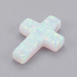 White Synthetic Opal Charms, Cross, White, 14x10x2.5mm, Hole: 1mm