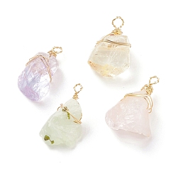 Light Gold Natural Mixed Stone Pendants, with Copper Wire Wrapped, Chip, Light Gold, 14.5~21.5x10.5~13.5x6~9.5mm, Hole: 2~2.5mm