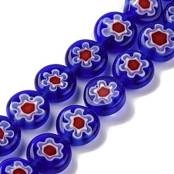 Средно-синий Handmade millefiori lampwork beads strands, плоско-круглые, светло-синий, 10x3.5 мм, отверстие : 0.8 мм, около 38 шт / нитка, 14.65'' (37.2 см)