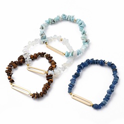 Смешанные камни Стрейч браслеты с бусинами из натуральных и синтетических драгоценных камней, с латунным соединительным кольцом и круглыми бусинами, золотые, внутренний диаметр: 2-1/8 дюйм (5.5 см)