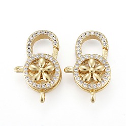 Настоящее золото 18K Латунный микро pave прозрачный кубический цирконий лобстер, долговечный, цветок, реальный 18 k позолоченный, 20x13x6 мм, отверстие : 2 мм