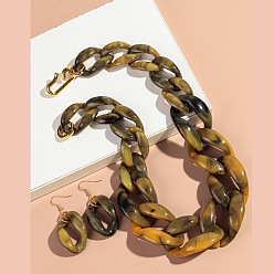 (932FM) Темно-синий аква-матовый с подкладкой Комплекты акриловых цепочек-ожерельев и серег-подвесок, золотые, темно-золотистые, колье: 19.69 дюйм (50 см)