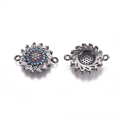 Metallgrau Messing Micro Pave Zirkonia Links Steckverbinder, Blume, Farbig, Metallgrau, 14.5x19x3.2 mm, Bohrung: 1.2 mm