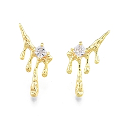 Настоящее золото 18K Прозрачные серьги-гвоздики с плавящимся кубическим цирконием, украшения из латуни для женщин, без никеля , реальный 18 k позолоченный, 26x15 мм, штифты : 0.6 мм